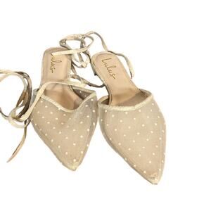 Lulus Blush Pink Sheer Dotted Pointed Toe Lace Up Flat Mules Women Sz 7.5